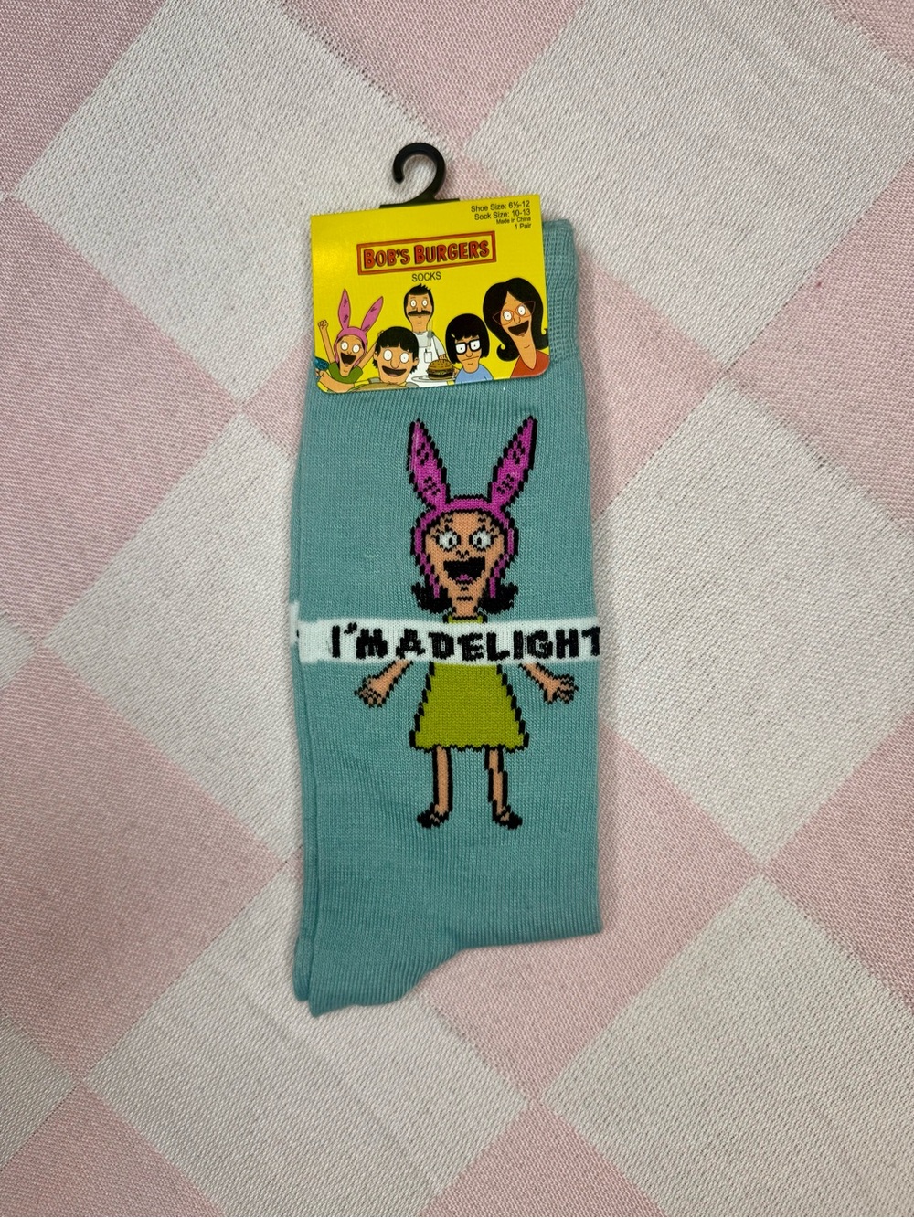 Bob's Burgers 'I'm A Delight' Louise Socks - Teal and Pink